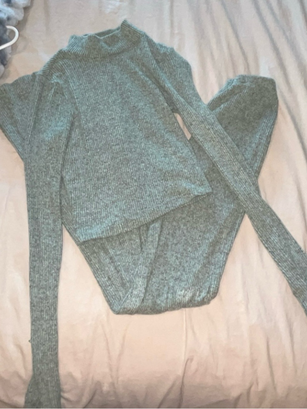 Soft Ribbed Green Women's Two Piece Set